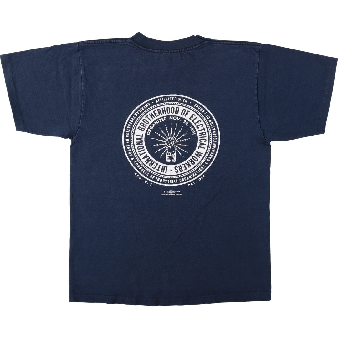 90'S Alore IBEW Electric Workers' Union Print T-Shirt, Made in USA, Men's Size M (approx.), Vintage cotton navy blue type Vintage Second Hand