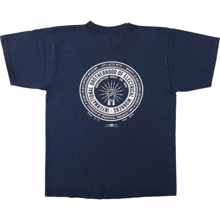 90'S Alore IBEW Electric Workers' Union Print T-Shirt, Made in USA, Men's Size M (approx.), Vintage cotton navy blue type Vintage Second Hand