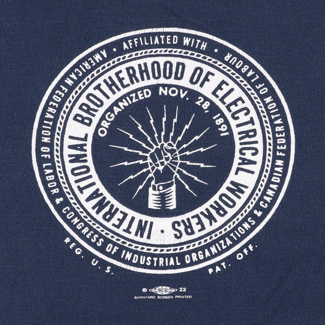 90'S Alore IBEW Electric Workers' Union Print T-Shirt, Made in USA, Men's Size M (approx.), Vintage cotton navy blue type Vintage Second Hand