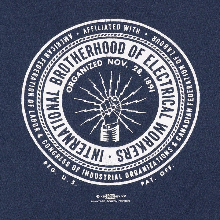 90'S Alore IBEW Electric Workers' Union Print T-Shirt, Made in USA, Men's Size M (approx.), Vintage cotton navy blue type Vintage Second Hand