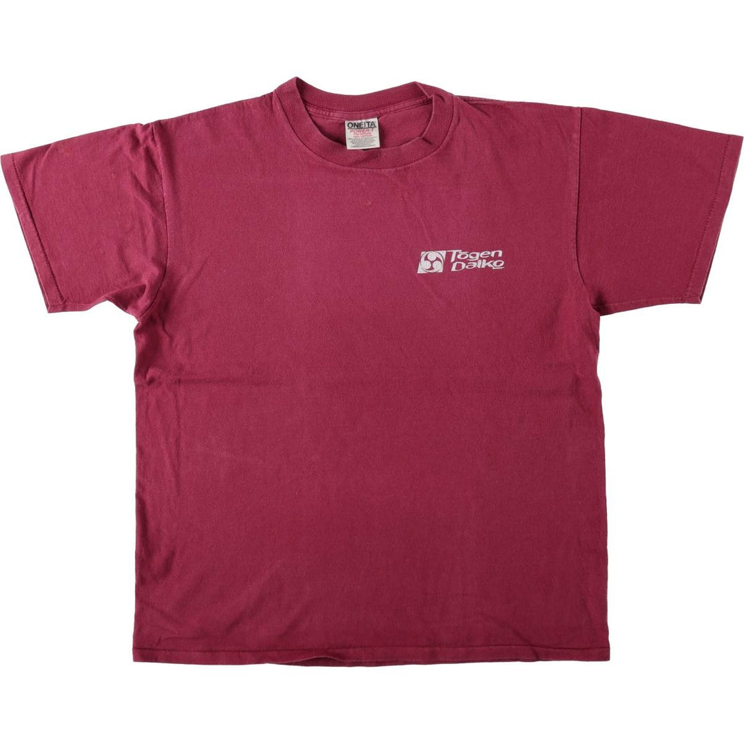 90'S ONEITA Triple Tomoe Print T-Shirt, Made in USA, Men's Size L (Equivalent), Vintage cotton Red type red-purple Vintage Second Hand
