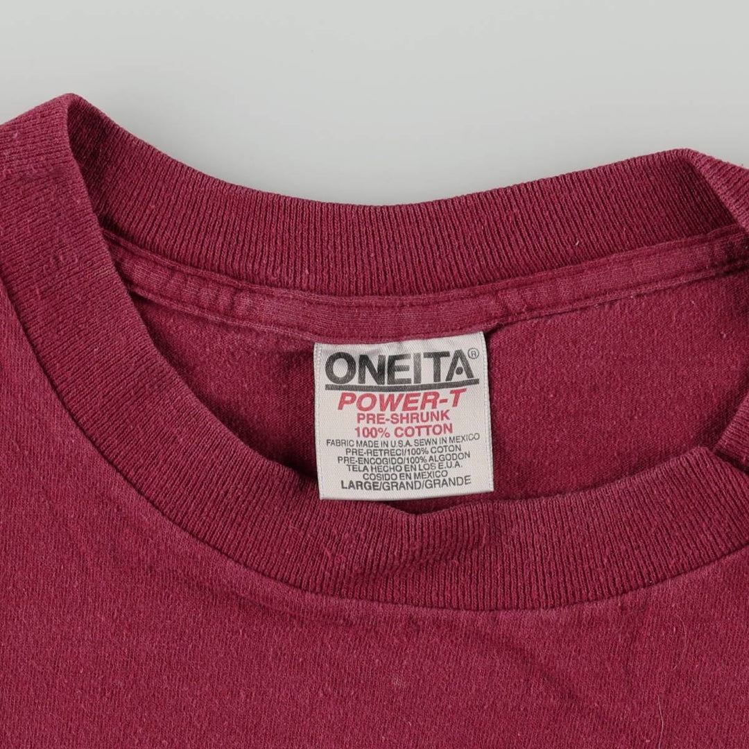 90'S ONEITA Triple Tomoe Print T-Shirt, Made in USA, Men's Size L (Equivalent), Vintage cotton Red type red-purple Vintage Second Hand