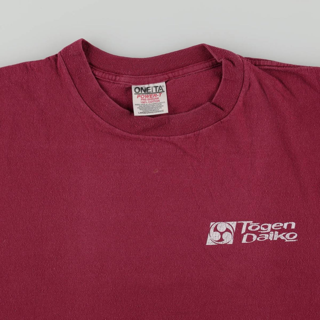 90'S ONEITA Triple Tomoe Print T-Shirt, Made in USA, Men's Size L (Equivalent), Vintage cotton Red type red-purple Vintage Second Hand