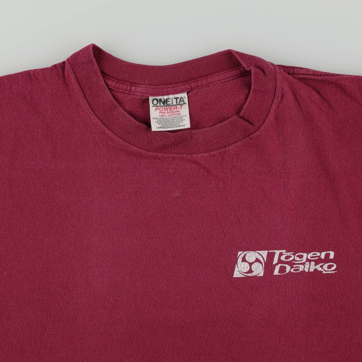 90'S ONEITA Triple Tomoe Print T-Shirt, Made in USA, Men's Size L (Equivalent), Vintage cotton Red type red-purple Vintage Second Hand