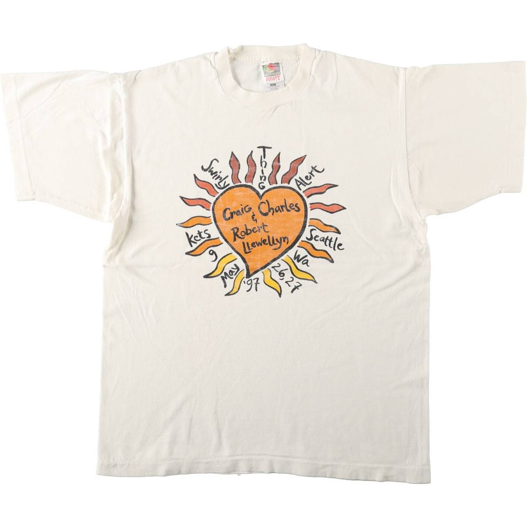 90'S Fruit of the Loom Heavy Cotton Printed T-Shirt Made in USA Men's Size L Vintage cotton white type Vintage Second Hand