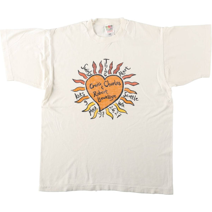 90'S Fruit of the Loom Heavy Cotton Printed T-Shirt Made in USA Men's Size L Vintage cotton white type Vintage Second Hand