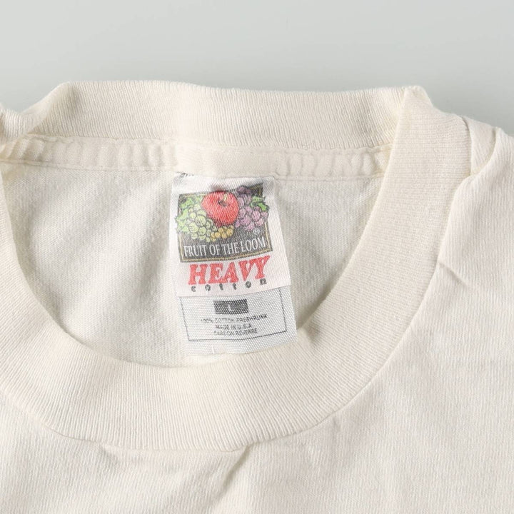 90'S Fruit of the Loom Heavy Cotton Printed T-Shirt Made in USA Men's Size L Vintage cotton white type Vintage Second Hand