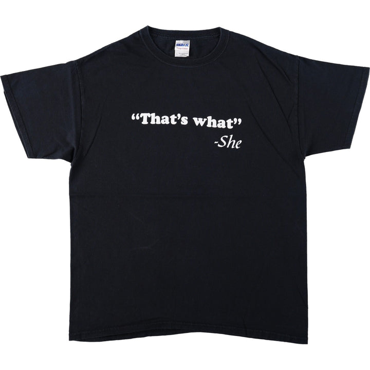 Gildan Message Print T-Shirt, Men's Size L (equivalent) cotton black type Vintage Second Hand