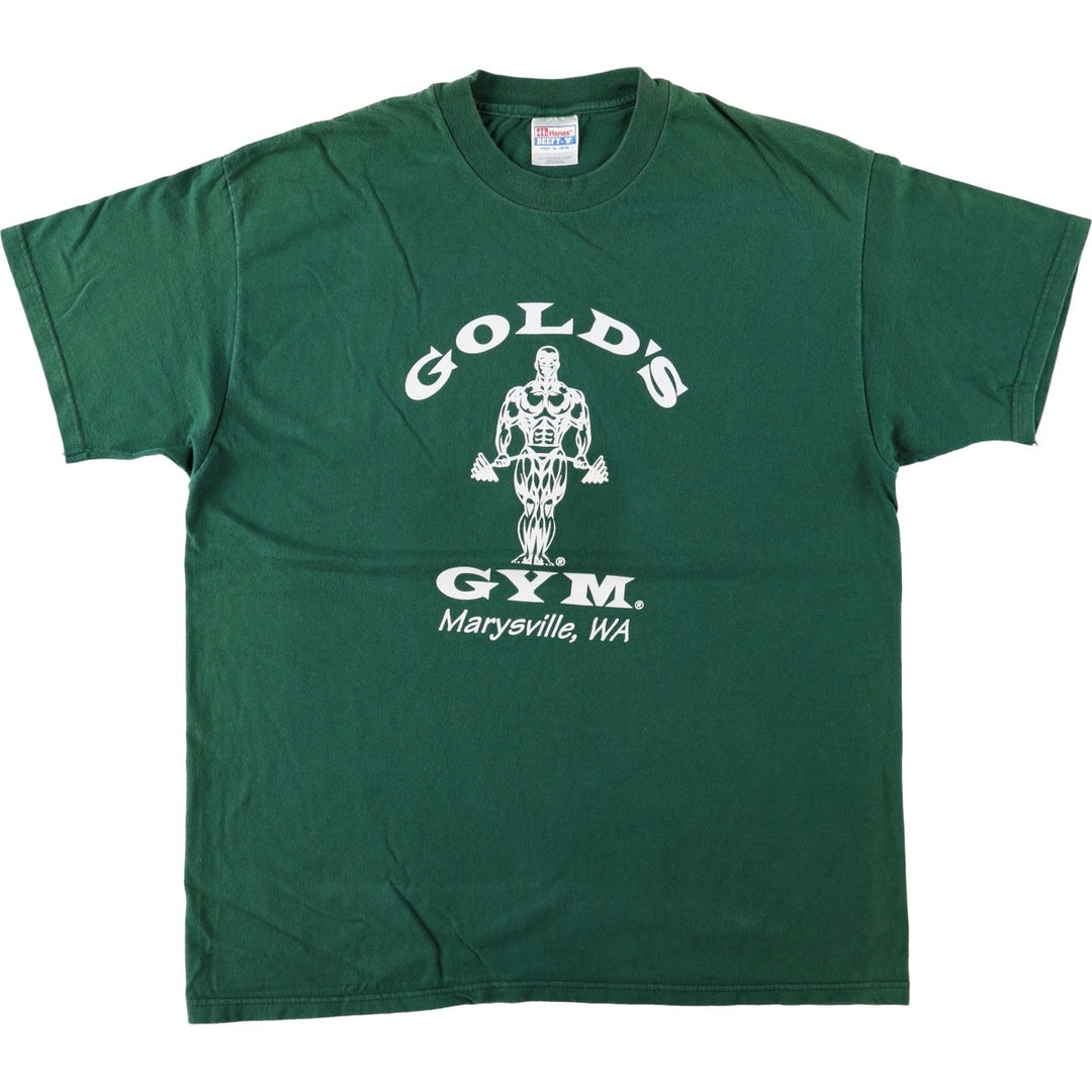 Hanes BEEFY-T GOLD'S GYM Advertising T-Shirt, Made in USA, Men's Size XL (approx.) cotton green type Vintage Second Hand