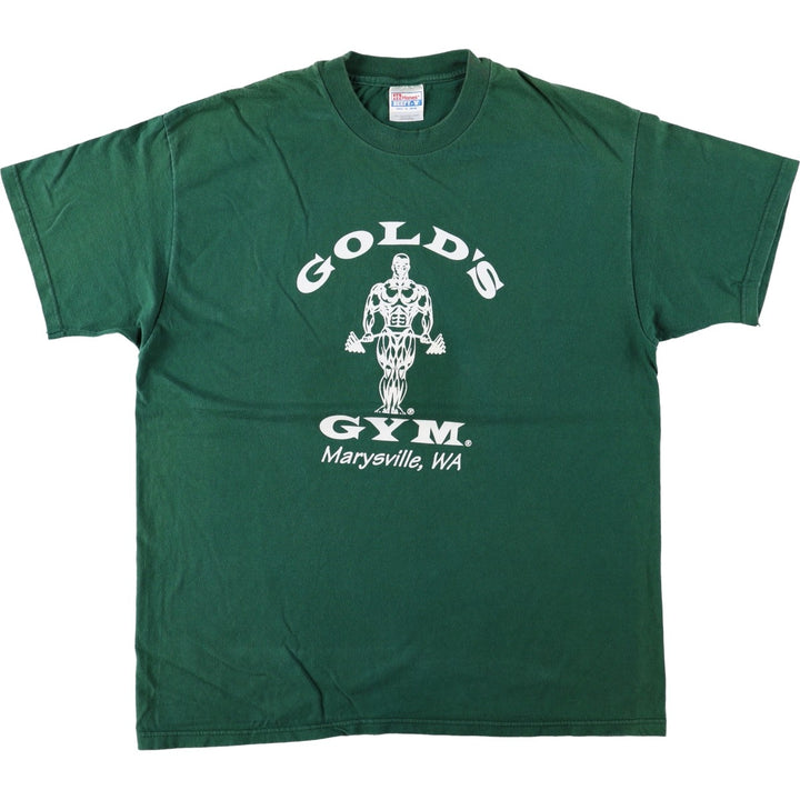 Hanes BEEFY-T GOLD'S GYM Advertising T-Shirt, Made in USA, Men's Size XL (approx.) cotton green type Vintage Second Hand