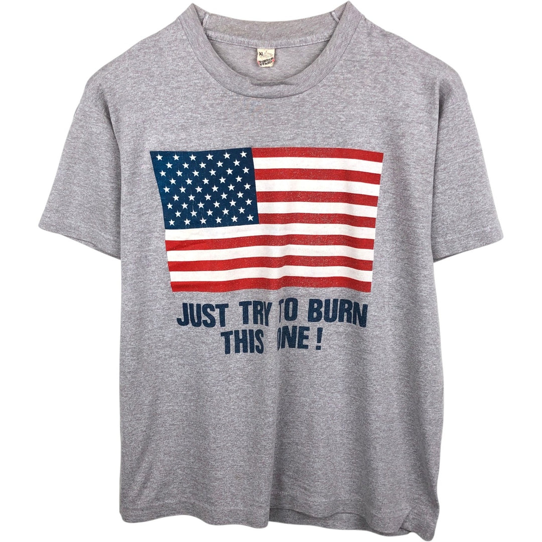 80'S Screen Stars American flag message print T-shirt, Made in USA, Men's XL equivalent, Vintage cotton gray type Vintage Second Hand