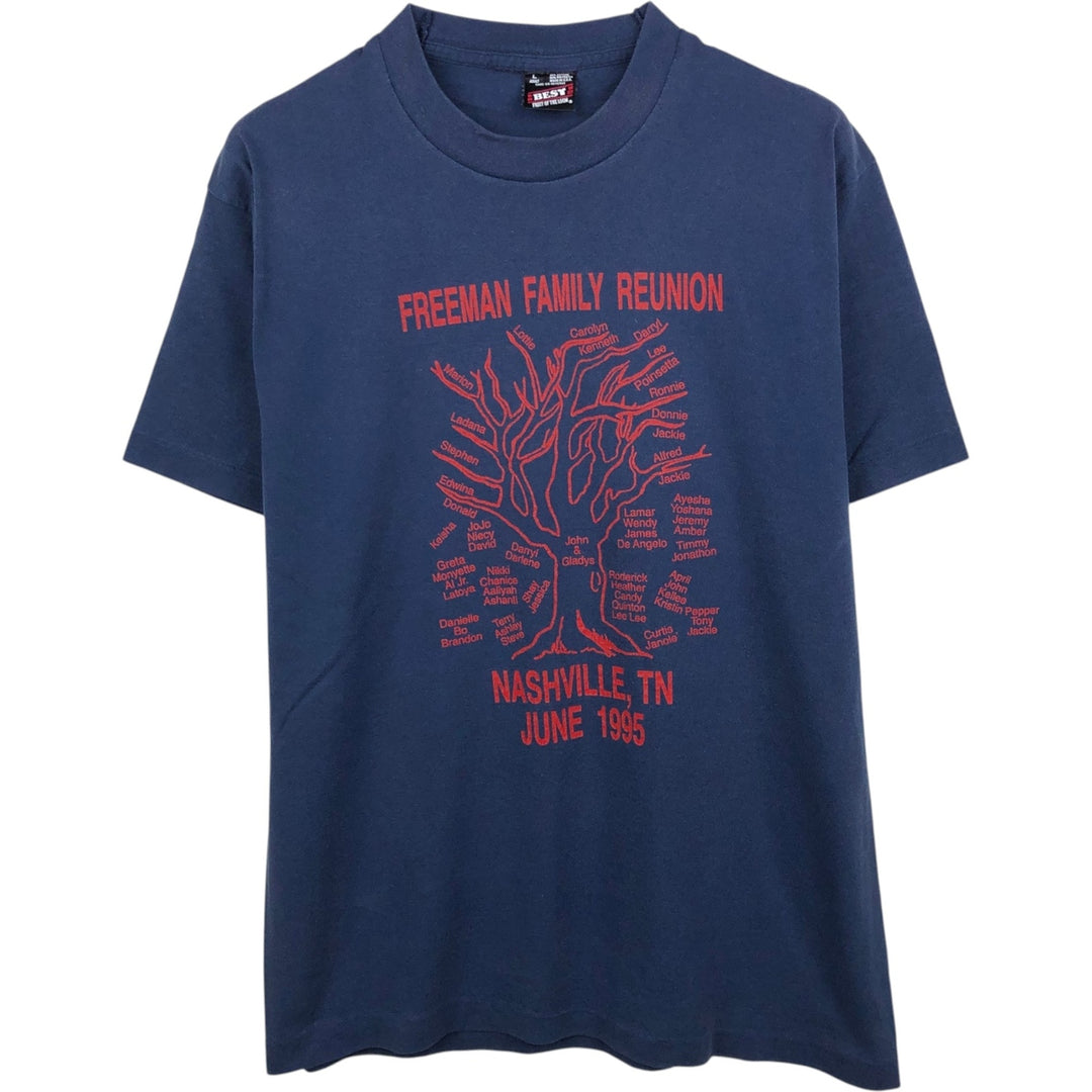 90'S Fruit of the Loom Best Printed T-shirt, Made in USA, Men's L size, Vintage cotton navy blue type Vintage Second Hand