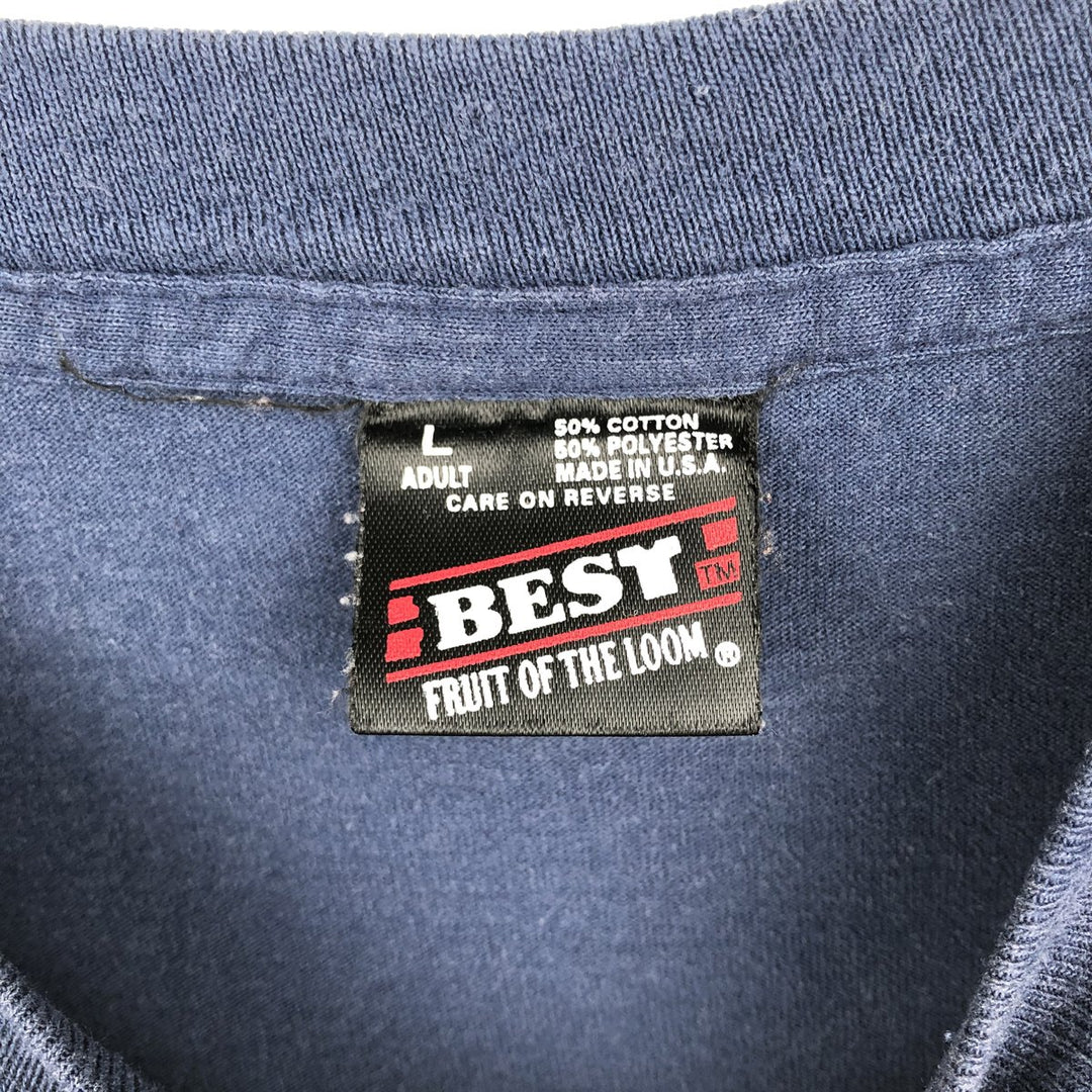 90'S Fruit of the Loom Best Printed T-shirt, Made in USA, Men's L size, Vintage cotton navy blue type Vintage Second Hand