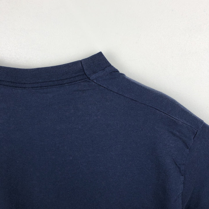 90'S Fruit of the Loom Best Printed T-shirt, Made in USA, Men's L size, Vintage cotton navy blue type Vintage Second Hand