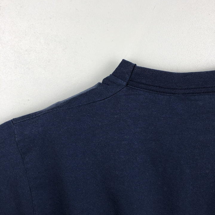 90'S Fruit of the Loom Best Printed T-shirt, Made in USA, Men's L size, Vintage cotton navy blue type Vintage Second Hand