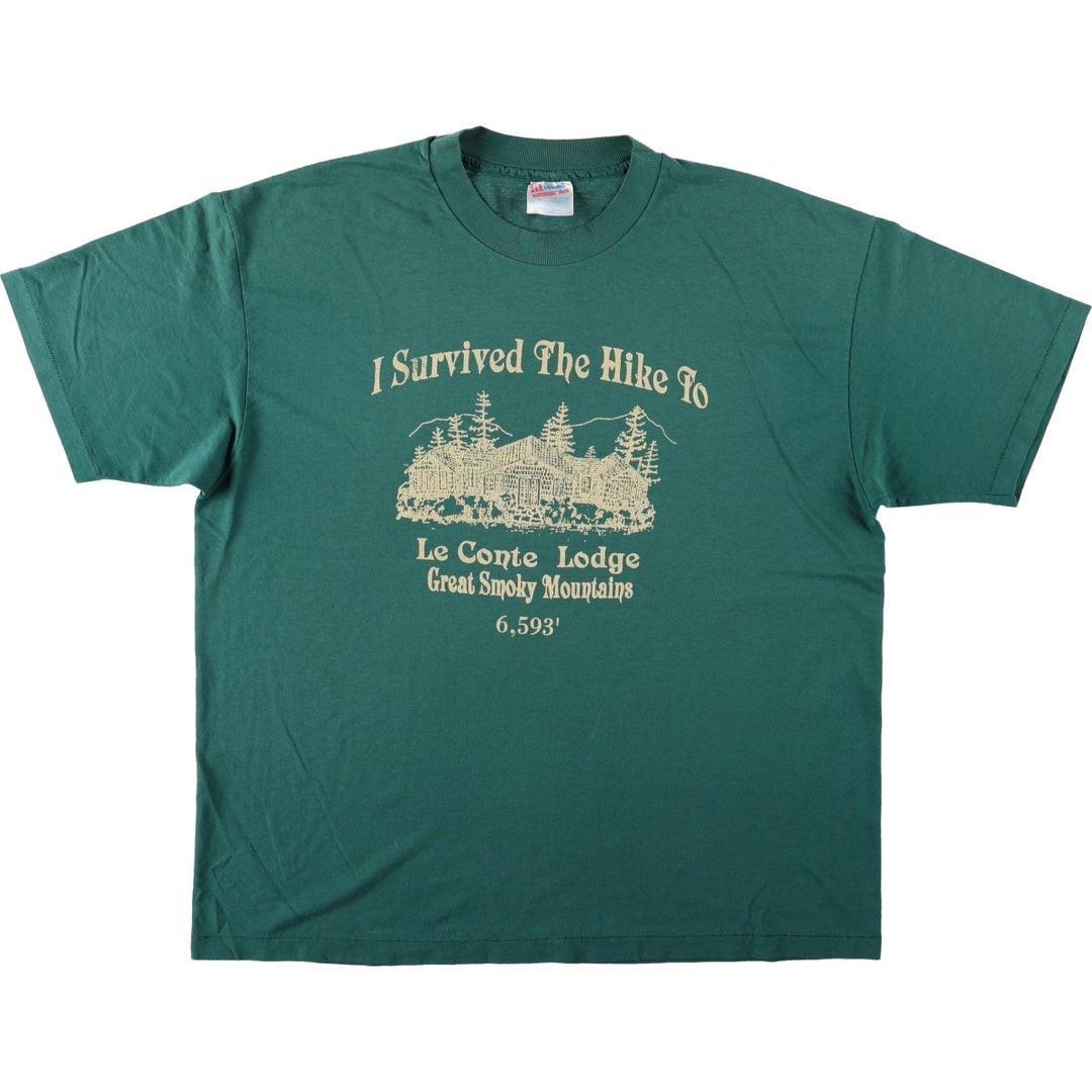90'S Hanes Great Smoky Print T-Shirt, Made in USA, Men's XL equivalent, Vintage cotton green type Vintage Second Hand