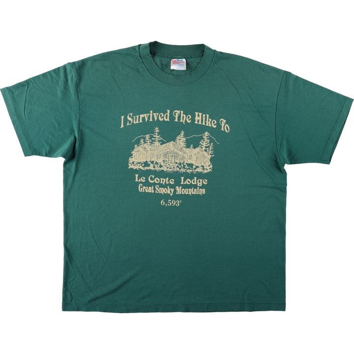 90'S Hanes Great Smoky Print T-Shirt, Made in USA, Men's XL equivalent, Vintage cotton green type Vintage Second Hand