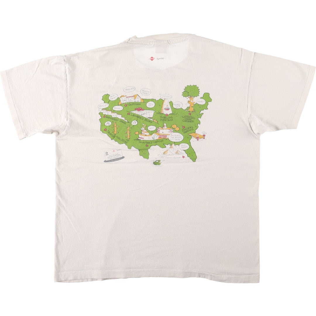90'S Anvil Sprint Print T-Shirt, Made in USA, Men's XL equivalent, Vintage cotton pale white type Vintage Second Hand