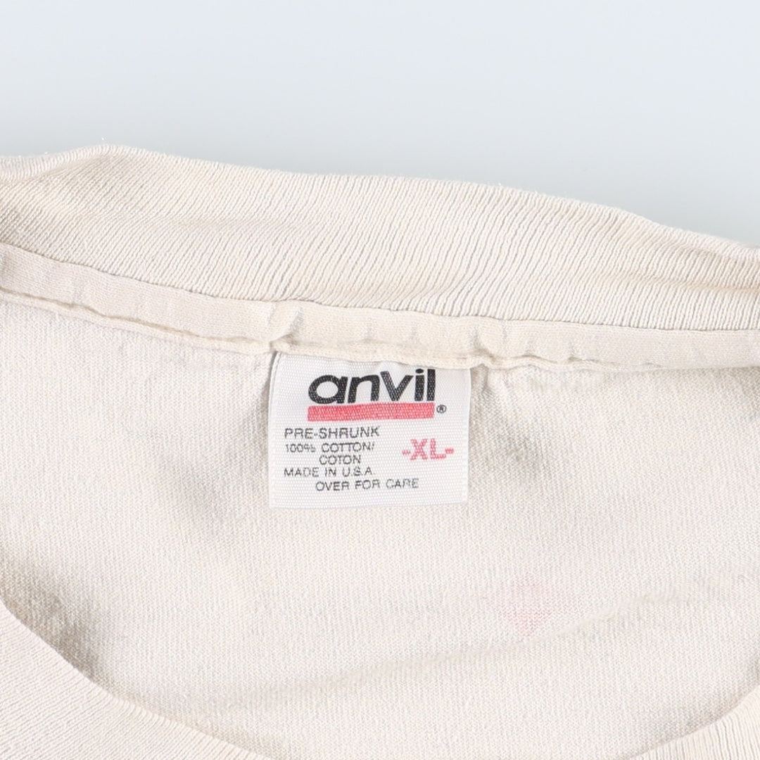 90'S Anvil Sprint Print T-Shirt, Made in USA, Men's XL equivalent, Vintage cotton pale white type Vintage Second Hand