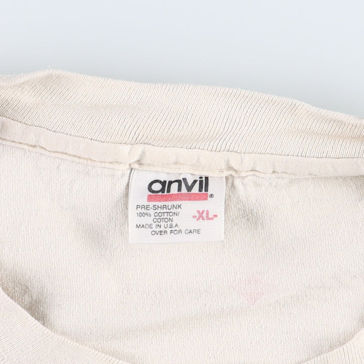 90'S Anvil Sprint Print T-Shirt, Made in USA, Men's XL equivalent, Vintage cotton pale white type Vintage Second Hand