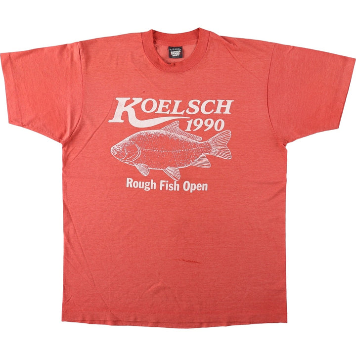 90'S Screen Stars Fish Print Animal T-Shirt, Made in USA, Men's XL (approx.), Vintage cotton red type Vintage Second Hand