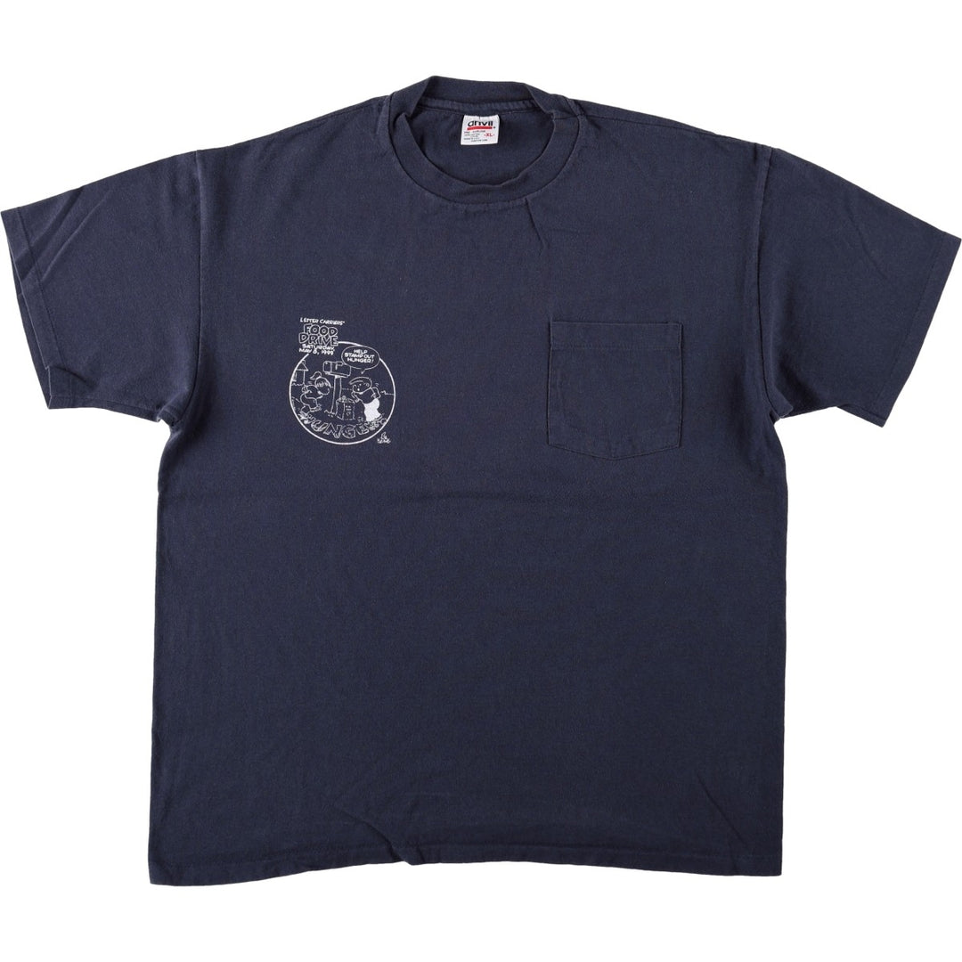 90'S Anvil Stamp Out Hunger National Food Drive Print T-Shirt, Made in USA, Men's XL equivalent, Vintage cotton navy blue type Vintage Second Hand
