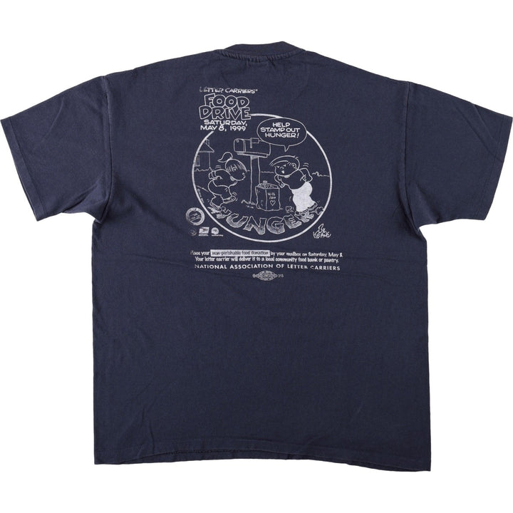 90'S Anvil Stamp Out Hunger National Food Drive Print T-Shirt, Made in USA, Men's XL equivalent, Vintage cotton navy blue type Vintage Second Hand
