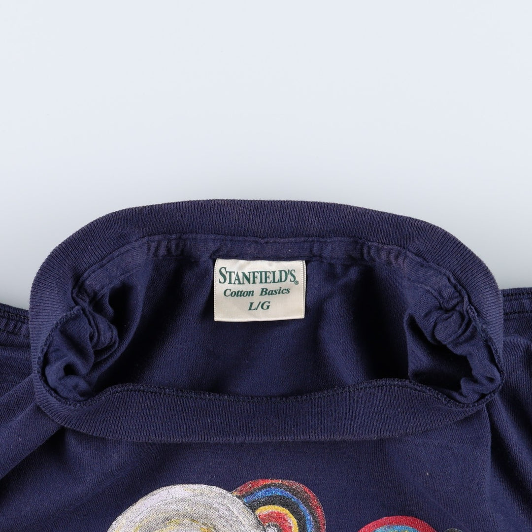 90'S STANFIELED'S Joy Laking Art T-Shirt, Made in Canada, Men's Size L (approx.), Vintage cotton navy blue type Vintage Second Hand