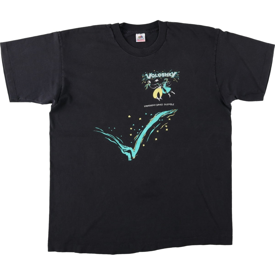 90'S Fruit of the Loom printed T-shirt, made in the USA, men's XL size, vintage cotton black type Vintage Second Hand