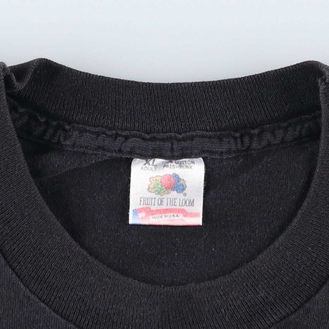 90'S Fruit of the Loom printed T-shirt, made in the USA, men's XL size, vintage cotton black type Vintage Second Hand