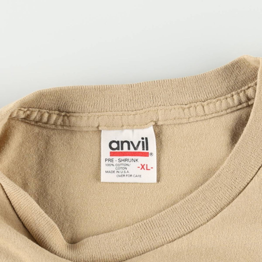 90'S Anvil Printed T-shirt Made in USA Men's XL Vintage cotton Beige type Vintage Second Hand