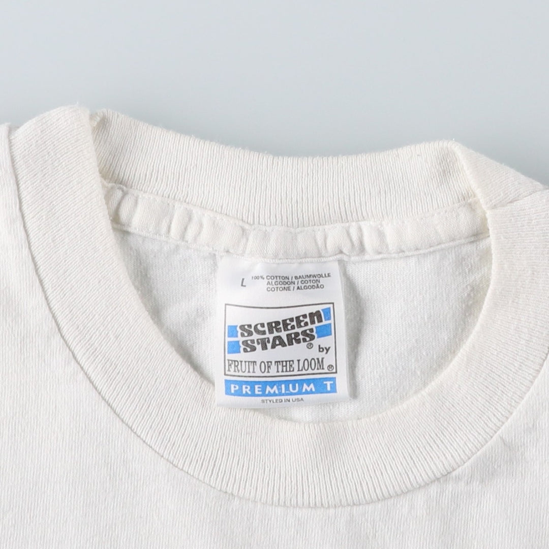 90'S Fruit of the Loom SCREEN STARS Screen Stars Printed T-shirt Men's L size Vintage cotton white type Vintage Second Hand