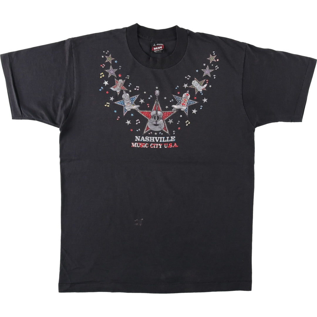90'S Fruit of the Loom printed T-shirt, made in the USA, men's size L, vintage cotton black type Vintage Second Hand