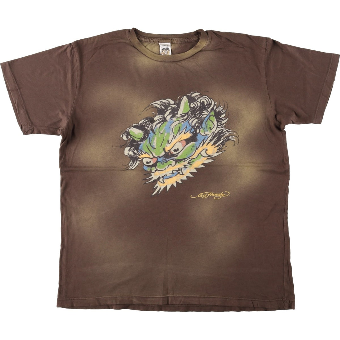 Ed Hardy Art T-shirt, Made in USA, Men's Size L (approx.) cotton brown type Vintage Second Hand