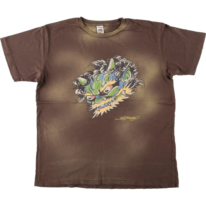 Ed Hardy Art T-shirt, Made in USA, Men's Size L (approx.) cotton brown type Vintage Second Hand