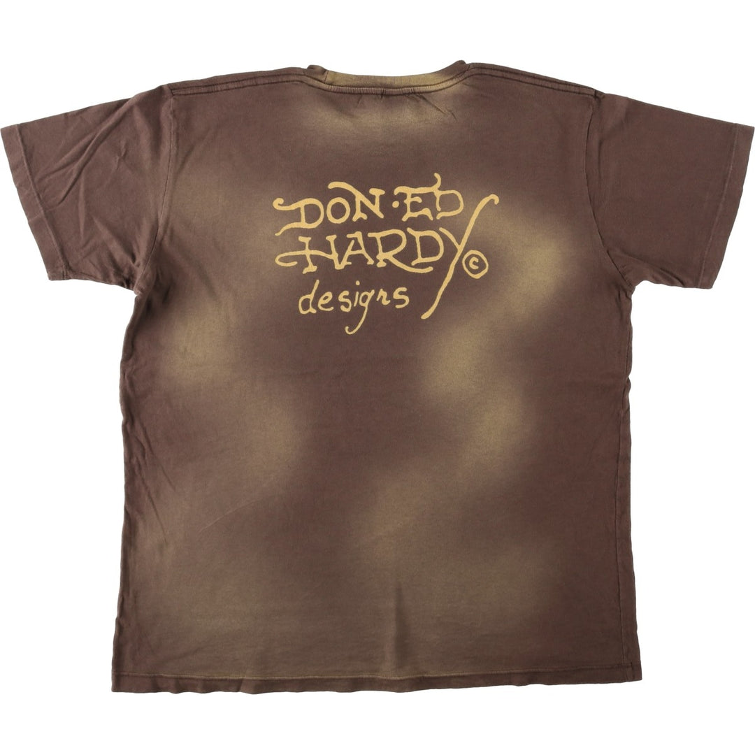 Ed Hardy Art T-shirt, Made in USA, Men's Size L (approx.) cotton brown type Vintage Second Hand
