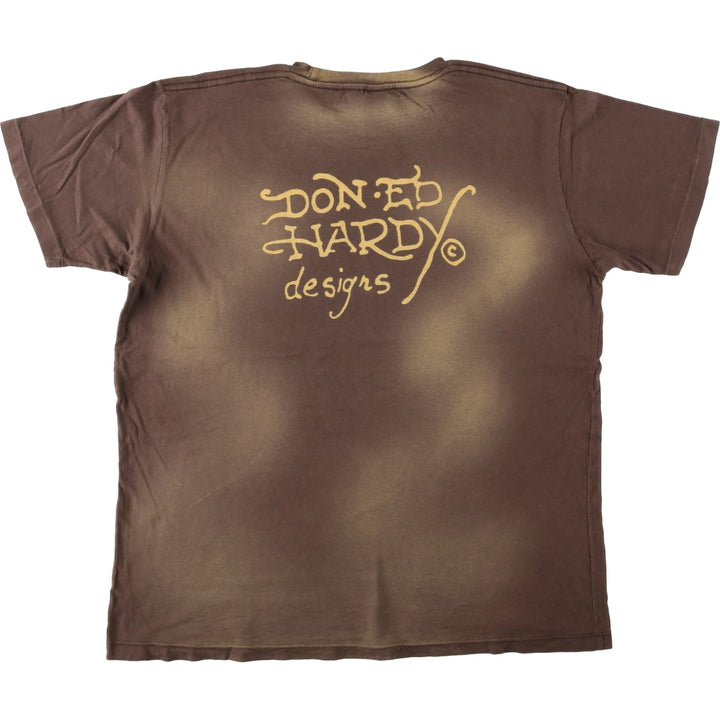 Ed Hardy Art T-shirt, Made in USA, Men's Size L (approx.) cotton brown type Vintage Second Hand