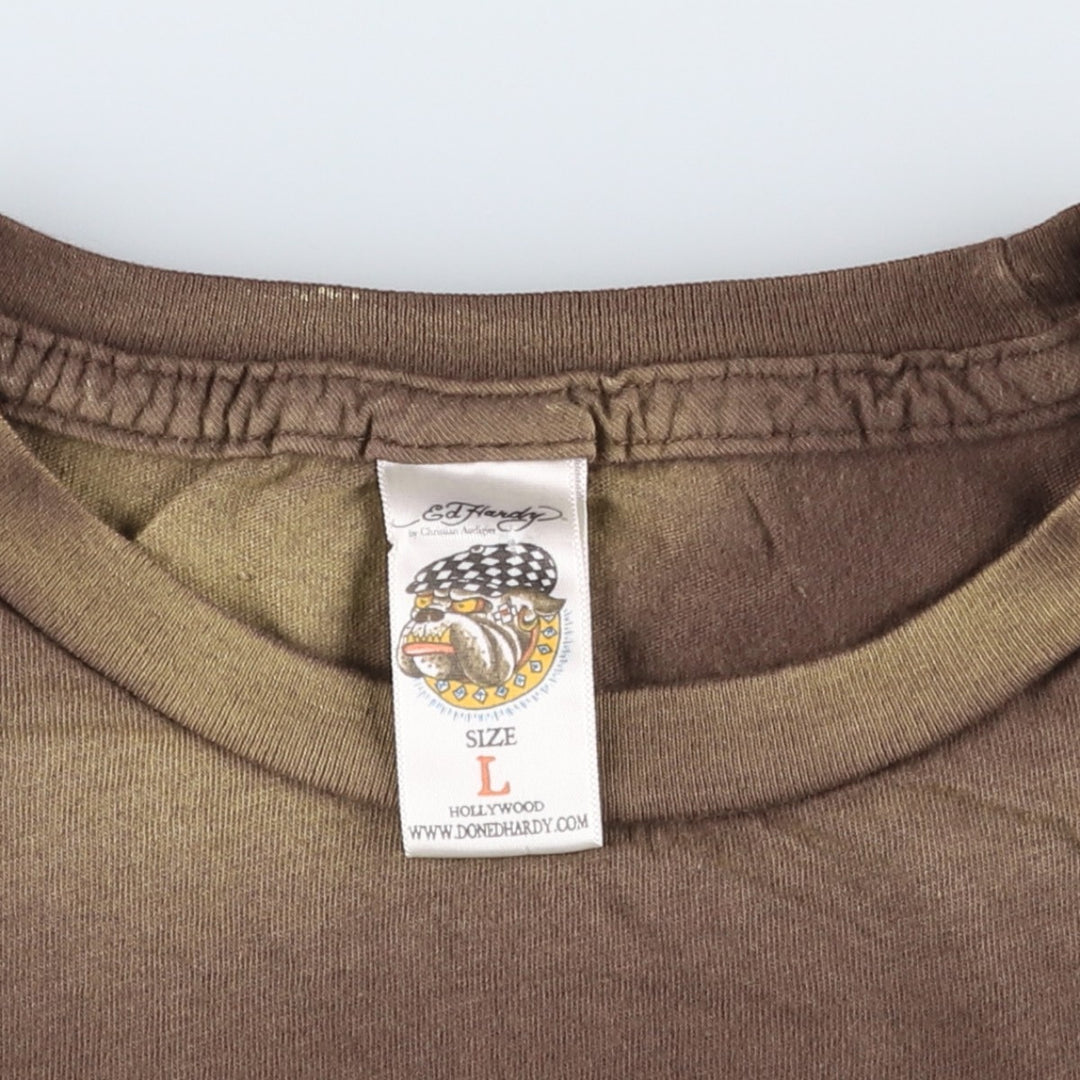 Ed Hardy Art T-shirt, Made in USA, Men's Size L (approx.) cotton brown type Vintage Second Hand