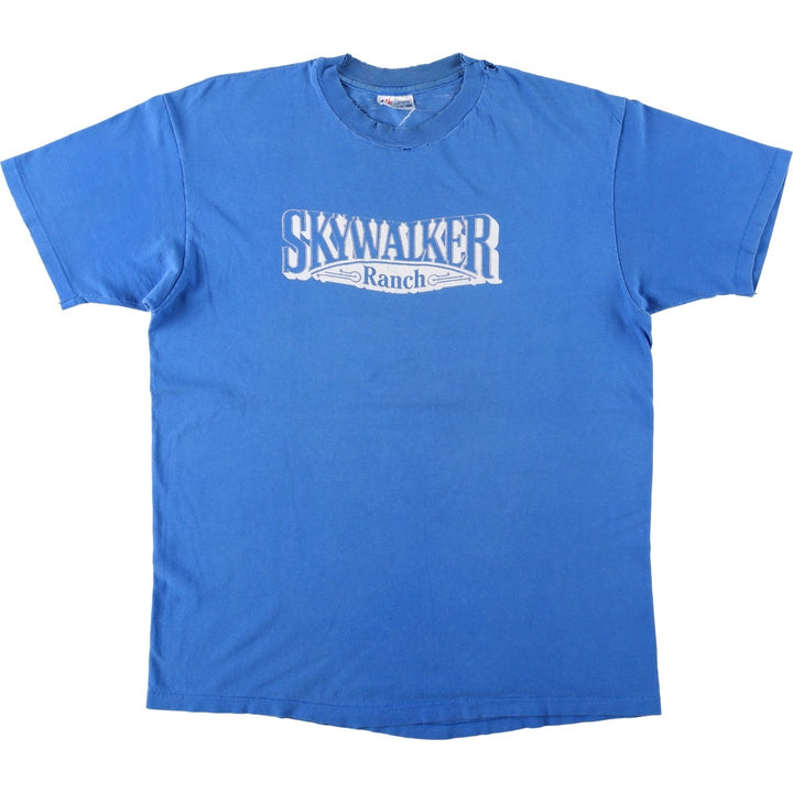 80'S Hanes BEEFY-T Blue Tag SKYWALKER Ranch Advertising T-Shirt, Made in USA, Men's XL equivalent, Vintage cotton blue type Vintage Second Hand