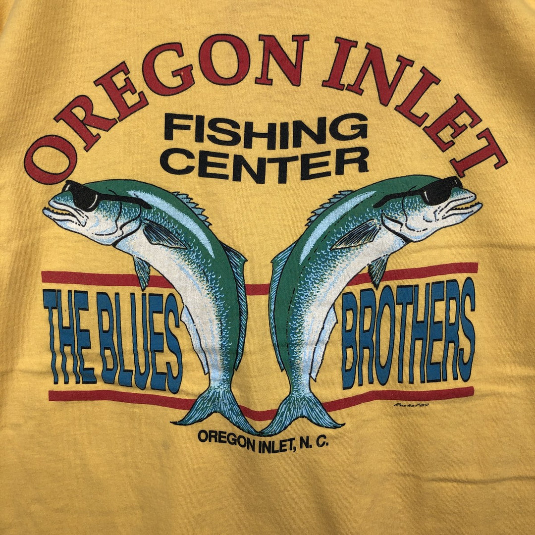 90'S Stedman HI CRU Fish Print T-Shirt, Made in USA, Men's Size M (approx.) cotton yellow type Vintage Second Hand