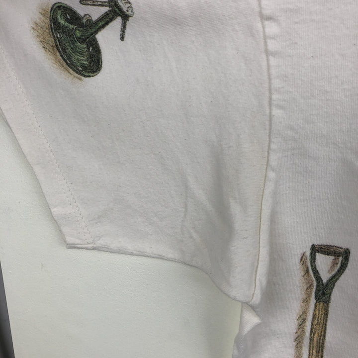 90'S Rel.e.vant Products all-over print T-shirt, Made in USA, Men's XL equivalent, Vintage cotton pale white type Vintage Second Hand