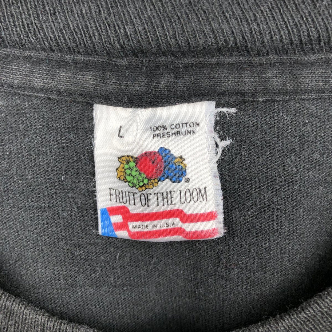 90'S Fruit of the Loom printed T-shirt, made in the USA, men's size L, vintage cotton black type Vintage Second Hand