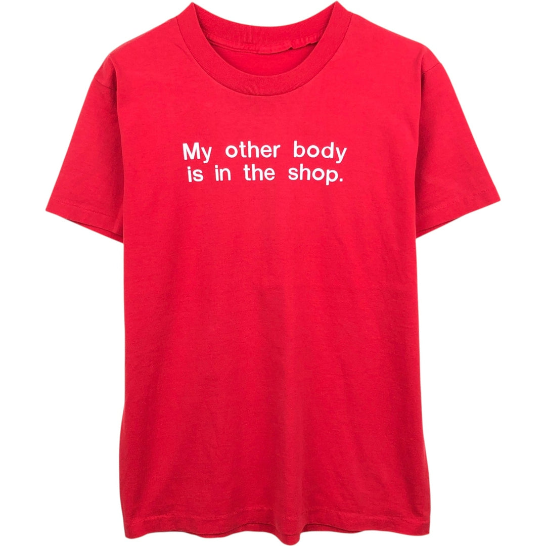 80s-90'S message print T-shirt, men's size M equivalent, vintage. unclear red type Vintage Second Hand