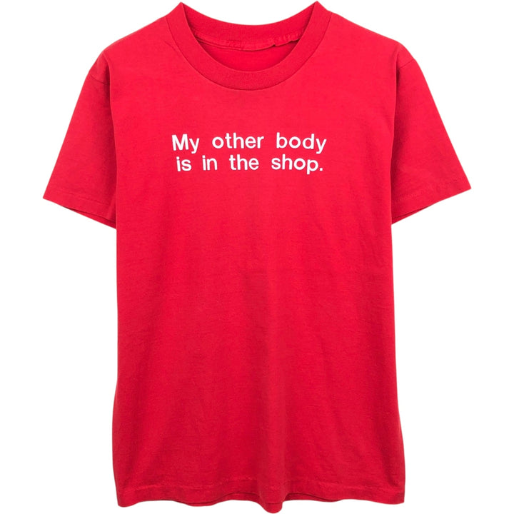 80s-90'S message print T-shirt, men's size M equivalent, vintage. unclear red type Vintage Second Hand