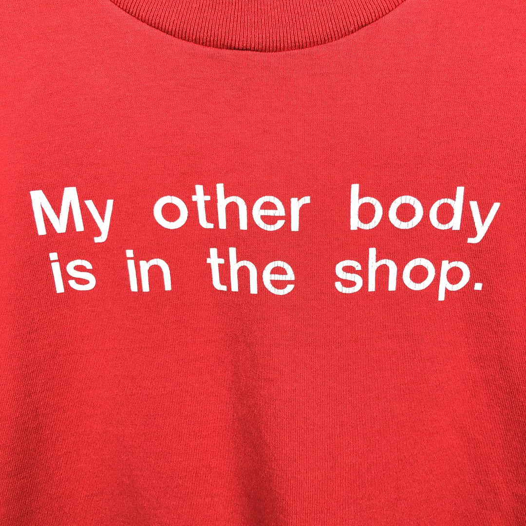 80s-90'S message print T-shirt, men's size M equivalent, vintage. unclear red type Vintage Second Hand