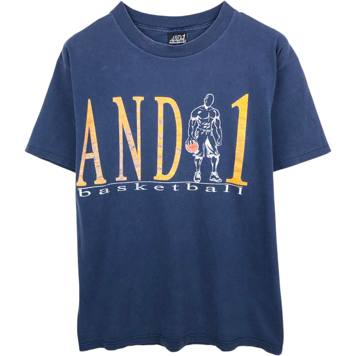 90s-00'S AND1 Sports Print T-Shirt, Made in USA, Men's Size L (Equivalent), Vintage cotton navy blue type Vintage Second Hand