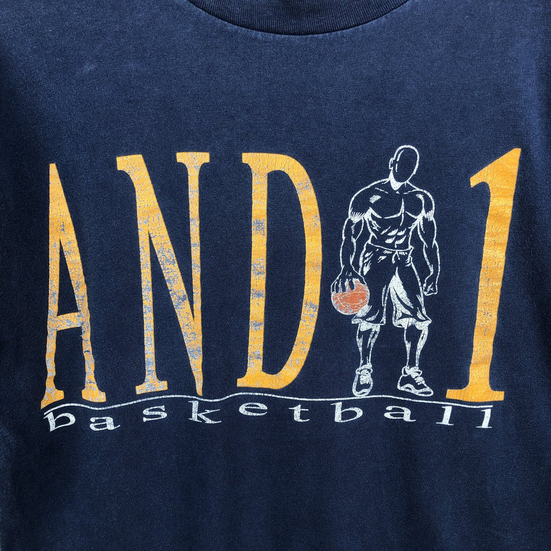 90s-00'S AND1 Sports Print T-Shirt, Made in USA, Men's Size L (Equivalent), Vintage cotton navy blue type Vintage Second Hand