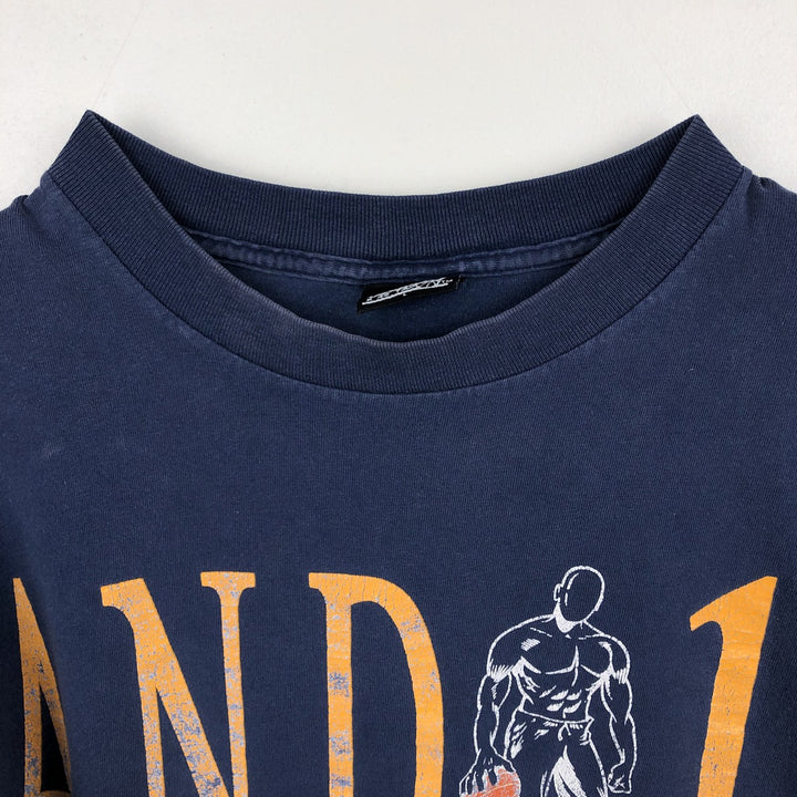 90s-00'S AND1 Sports Print T-Shirt, Made in USA, Men's Size L (Equivalent), Vintage cotton navy blue type Vintage Second Hand