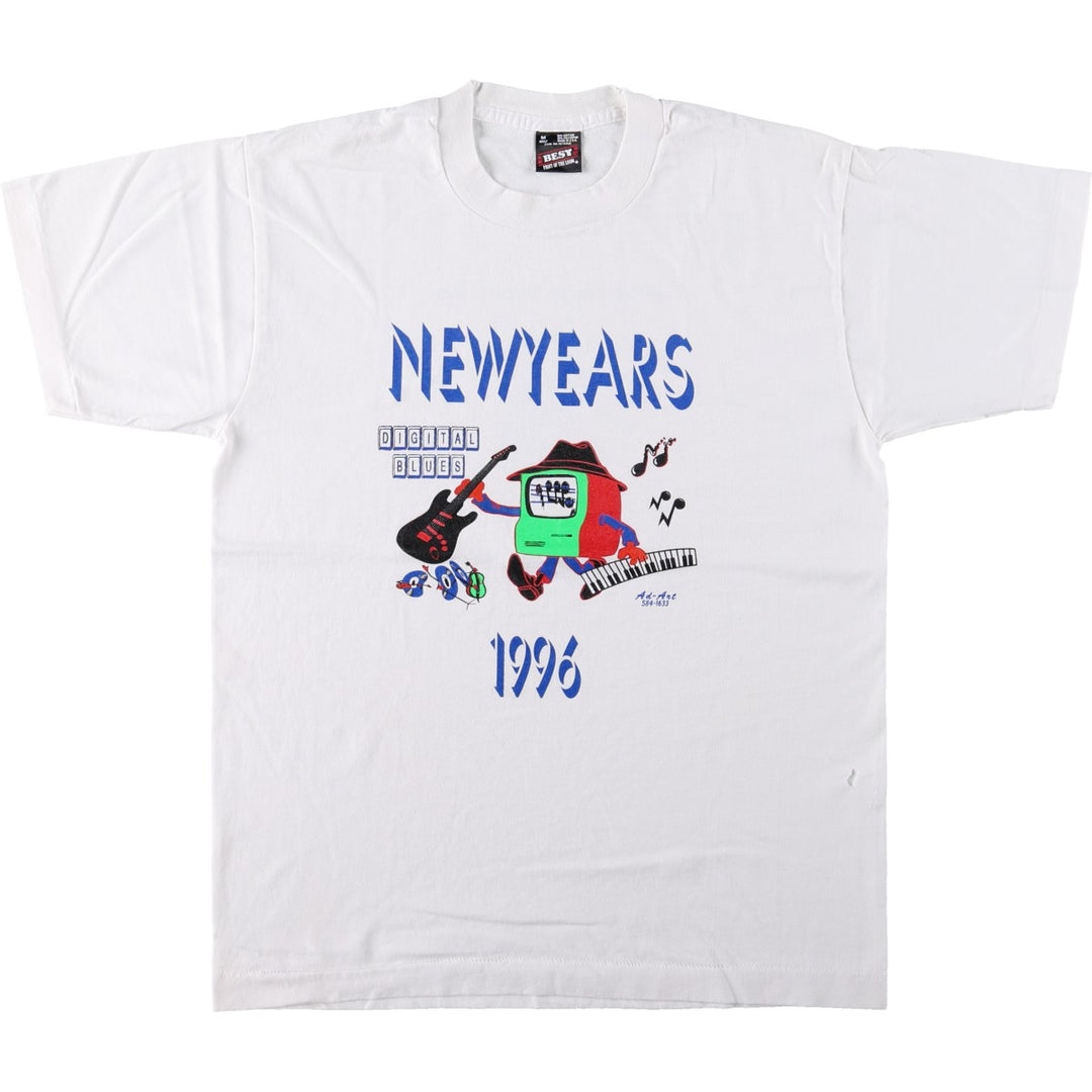 90'S Fruit of the Loom Digital Blues Print T-Shirt, Made in USA, Men's Size M (approx.), Vintage cotton white type Vintage Second Hand
