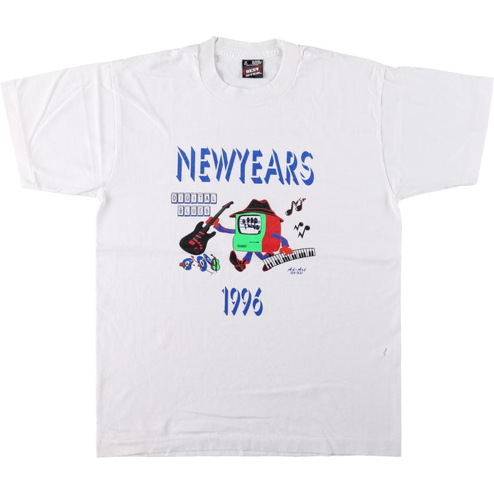 90'S Fruit of the Loom Digital Blues Print T-Shirt, Made in USA, Men's Size M (approx.), Vintage cotton white type Vintage Second Hand